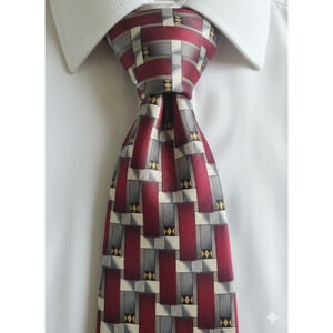 Christian Dior Cravates red grey white pattern silk tie - 57" - corpcore office